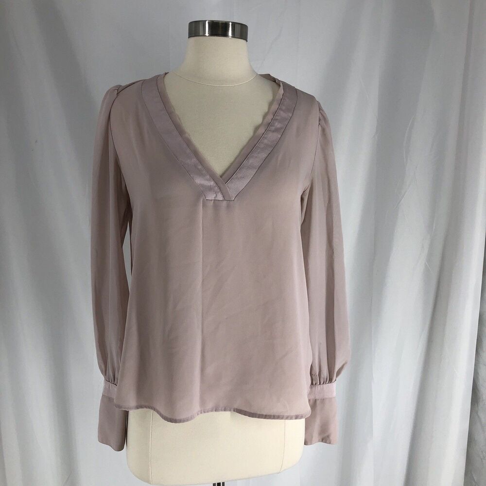 Express Blush Pink Rose V Neck Silky Long Sleeve Blouse XS Office
